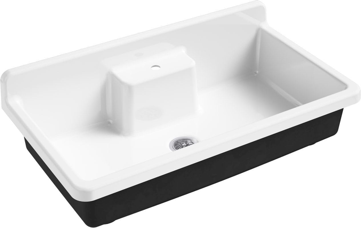 Kohler 21103-1HP5-0 Farmstead® 45" top-/wall-mount single-bowl workstation farmhouse kitchen sink, White