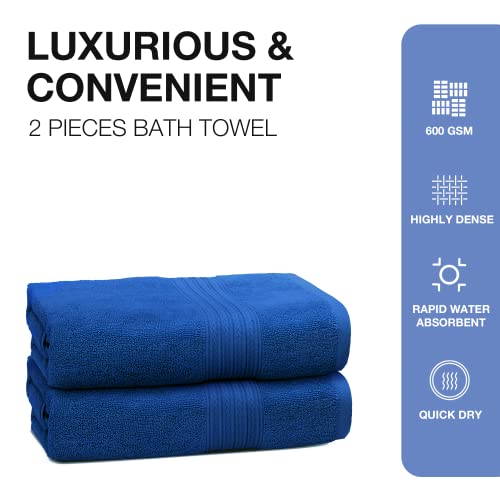 Bht Towels - 100% Cotton Thick & Large 600 Gsm Bath Towel - Set Of 2 Bath Towels - Genuine Ringspun, Luxury Hotel & Spa Quality (Classic Blue) #TOP3