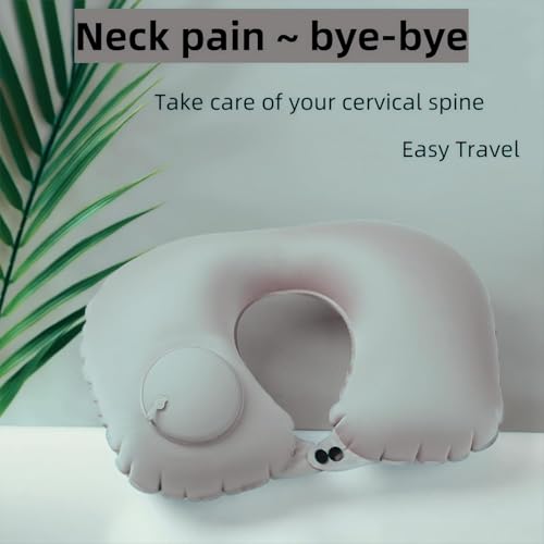 Image of Polyester Inflatable Travel Pillow For Sleeping Airplane - Inflatable Neck Pillow For Traveling On Plane, Press To Inflate,Portable Travel Neck Pillow.(Multicolor)