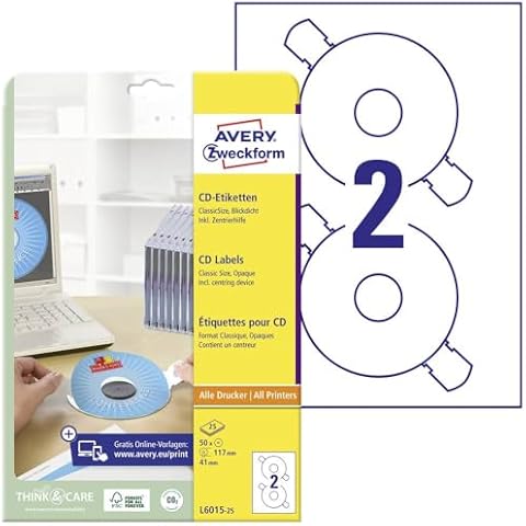 Avery Zweckform L6015-25 CD Labels with Centralising Aid Cover