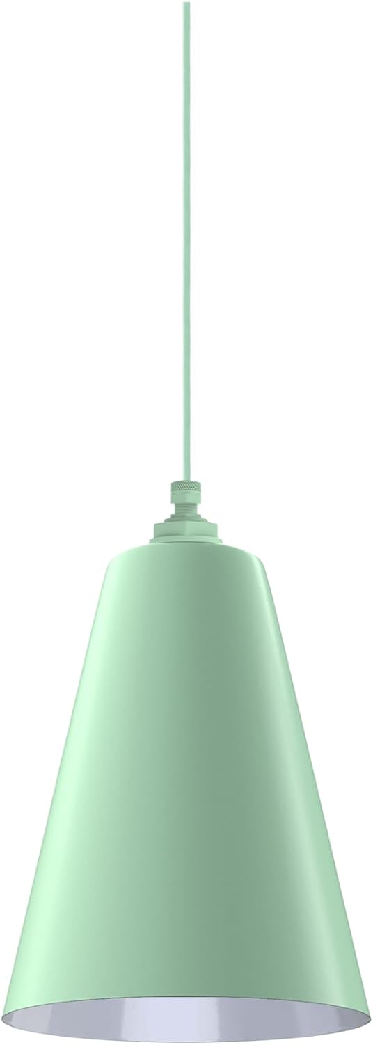 Steel Lighting Co. Laurel Pendant Light | Ceiling Mounted | 8.5 inch Cone Shade | Modern Contemporary Farmhouse Style Made in America | Mint Green Cloth Cord | Mint Green Exterior/White Interior