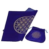 Pisamhid Alter Stoff mit Tarotkarten Tasche Beutel - Indische Blume des Kristallgitter Altartuch - Witchcraft Supplies Schwarzgold Tischdecke (19 * 19 Zoll)