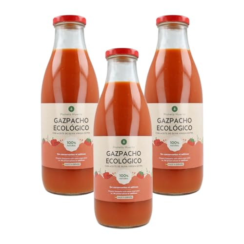 PLANETA HUERTO | Pack 3x Gazpacho Tradicional Ecológico 1L – Gazpacho andaluz con AOVE, bajo en calorías y rico en antioxidantes, ideal como bebida refrescante, entrante saludable o tentempié vegano