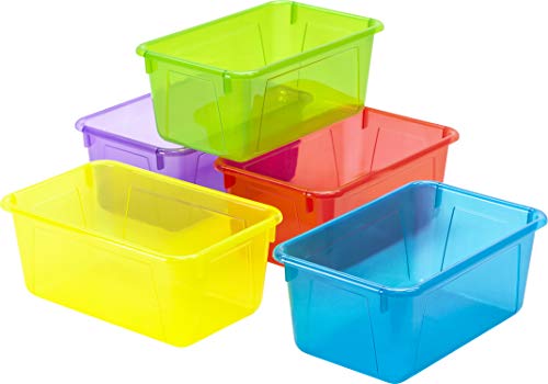 Image of Storex Small Cubby Bins - Plastic Storage Containers for Classroom, 12.2 x 7.8 x 5.1 inches, Assorted Candy, 5-Pack (62490A05C)