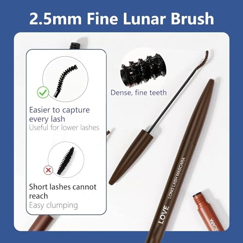Waterproof Mascara Volume Mascara For Sensitive Eyes,Non Smudge Cruelty Free Mascara Lengthening False Lash Effect,Natural And Hypoallergenic Mascara With Fine Brush For Women (Brown) - Image 3