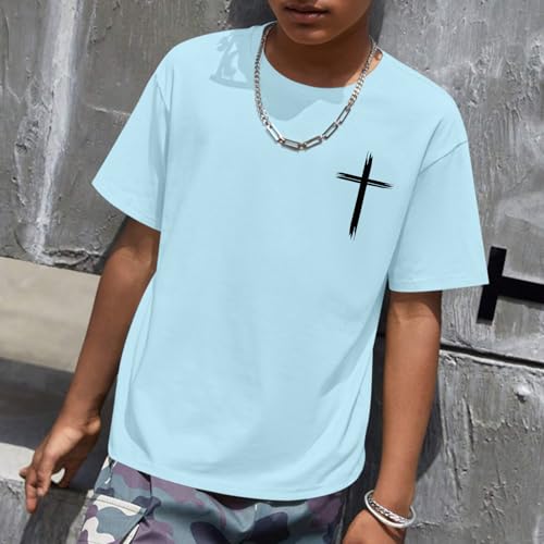 Image of KEEVICI Boys Christian Graphic Tees God Jesus Shirts for Kids Cross Faith Bible Verse Inspirational Religious Cotton T Shirt