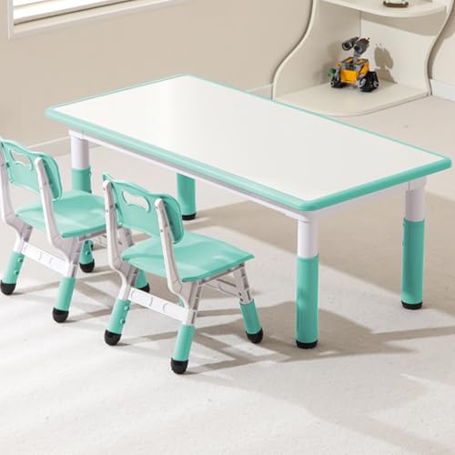 Conjunto de una Mesa y Dos sillas para niños de jardín de Infantes, Altura Ajustable, Adecuado para niños de 2 a 10 años, Escritorio Rectangular Multifuncional, Dibujo Libre, fácil de Limpiar G