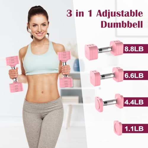 Image of Hezeyferg Adjustable Dumbbell Set,Adjustable Weight Dumbbells for Women /Men | 17.6LB /22LB /26.4LB /30.8LB for Choices, with Multiple Levels, Hand Weights Sets for Home Gym Full Body Workout
