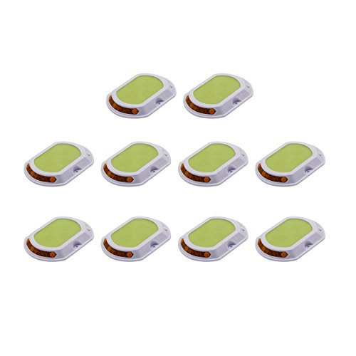 CZC Green Waterproof Solar Road Studs Marker Light for Driveway Garden Pavement Deck Dock Pathway Light with Reflector on Sides-10Pack