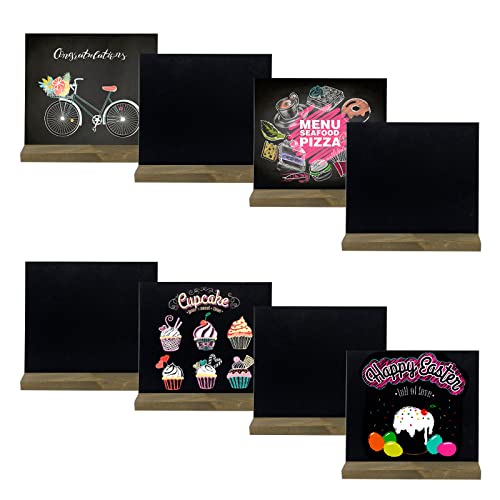 8 Pack Mini Chalkboard Signs, 5 X 6 Inch Vintage Wooden Tabletop Chalkboard Sign with Base Stand, Small Message Chalkboard Sign for Party, Restaurant, Wedding Signs, Bar Countertop and Home