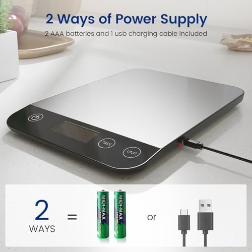 Bild 4 - Wiederaufladbar Digitale Küchenwaage, USB C Elektronik Küchenwaage, 15 kg Hochpräzise 1g/0.1oz Lebensmittelwaage, Professionell mit harter Funktion, Batterien enthalten