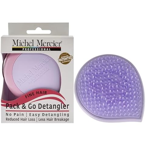 Michel Mercier Pack and Go Detangler - Unisex Detangling Hair Brush - Mini Portable Travel Size, Compact Brush - Fine Hair - Purple-Pink - 1 pc Cover