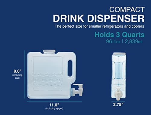 Arrow Compact Drink Dispenser For Fridge, 3 Quart - Small Plastic Beverage Dispenser With Spigot For Easy Dispensing - Made In The Usa, Bpa Free Plastic - Convenient Handle, Easy-Pour Spout #TOP5