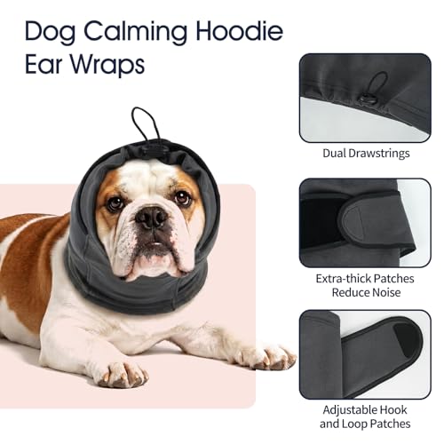 Image of IECOii Small Ear Wrap Dog Ear Cover for Noise Protecion(Gray,Small) | Doggie Calming Hoodie for Anxiety Relief in Thunder Firework Breathable Soft No Shake Adjustable Patches for Dogs Hematoma