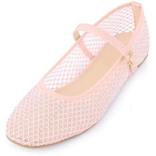 Perphy Rhinestone Breathable Mesh Ballet Flats Pumps for Women