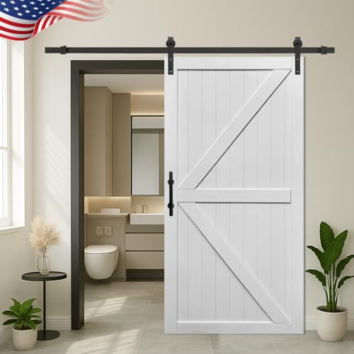 Image of S&Z TOPHAND 44in x 80in MDF Barn Door with 8FT Sliding Door Hardware Kit, Solid Barn Door Slab Covered with Water-Proof PVC Surface