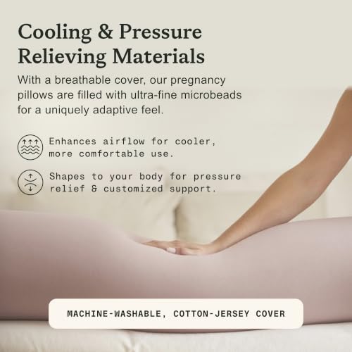 Image of bbhugme Pregnancy Pillow Cover, Dusty Pink - Replacement Cover for bbhugme Maternity Pillow - Soft, Breathable, Cooling Cotton Jersey Fabric - Machine Washable