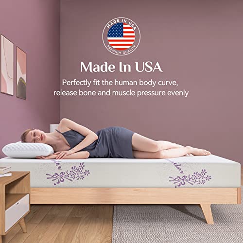 Opoiar Queen Size Mattress,8 Inch Aerofusion Memory Foam Mattress In A Box,Made In Usa,Medium Firm Gel Lavender Mattress,Fiberglass-Free&Pressure Reliving,Certipur-Us Certified #TOP2