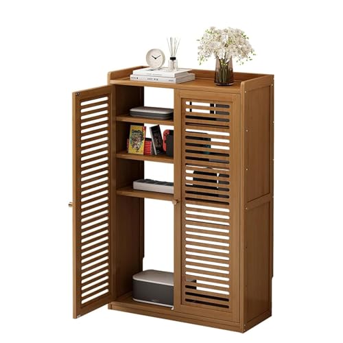 WanderDrift 電話台 ルーター収納 ケーブル収納ボックス キャビネット 竹製 収納棚 扉付き 省スペース コードボックス 配線 電源タップ FAX台 防塵 通気 おしゃれ 多機能 省スペース 寝室 リビングルーム キッチン用(茶色,高さ67cm)