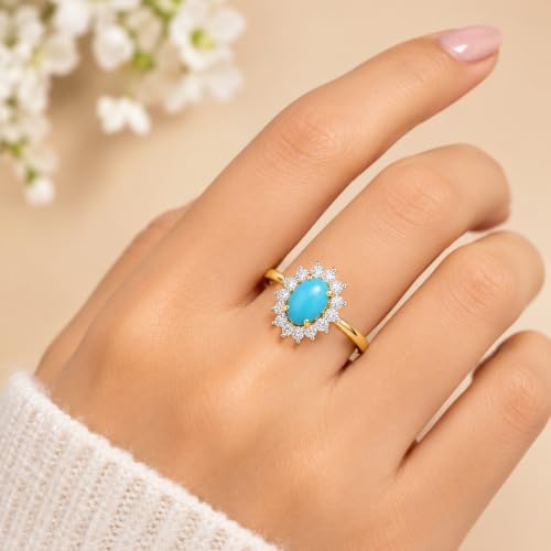 Image of Princess Diana Inspired Halo Birthstone Ring for Women Girls | Pure 925 Sterling Silver with AAA+ Natural Gemstone | 18K Gold-Plated | Best Gift for Birthday, Anniversary, or Valentine�s Day