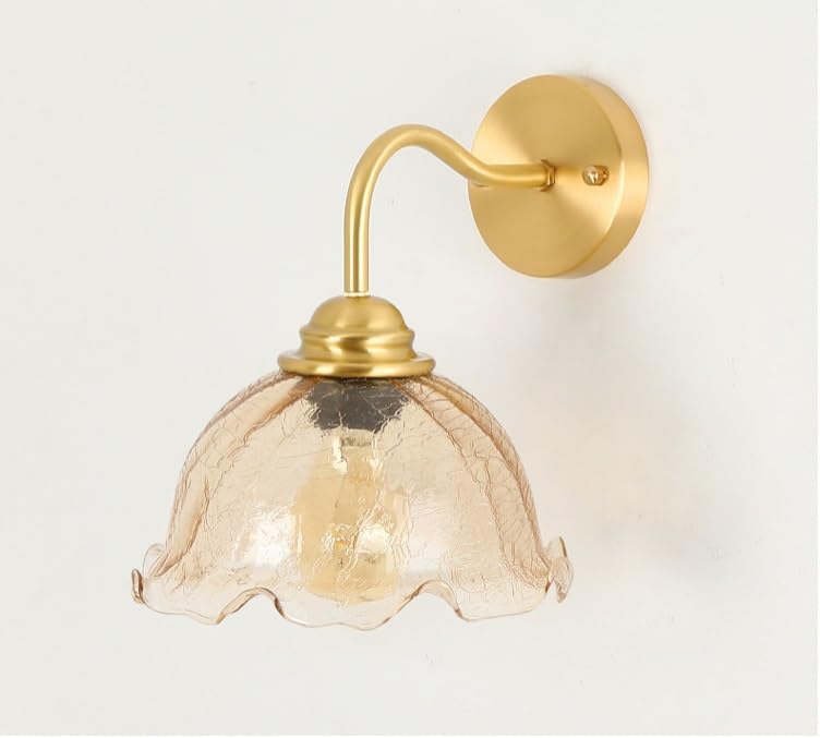 Applique da Parete in Ottone Vintage con Collo D'Oca E27, Moderno Stile Industriale, Paralume in Vetro, Lampada da Parete per Interni