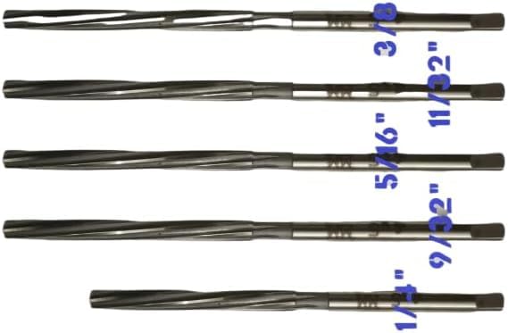 PRESIZE HSS Valve Stem Guide Reamers Set of 5 Pieces - 1/4", 9/32", 5/16", 11/32", 3/8" High-Speed Steel