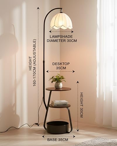 Image of WEIRD WOLF 3 Shelf Floor Lamp for Living Room with Side Table | 3 Color Dimmable LED | 160-170cm Adjustable Height | Storage Basket | Arc Design | Living Room & Bedroom Decor