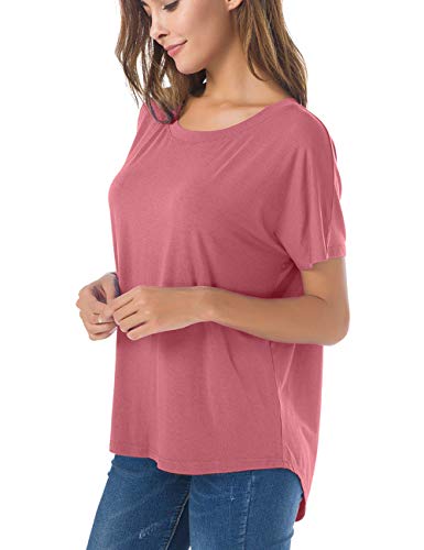 Image of Herou Women Loose Fit T-Shirts Soft Short Sleeve Crew Neck Casual Tee Tops | Lightweight,Basic,Workout,Comfortable,High Low Hem,Oversized