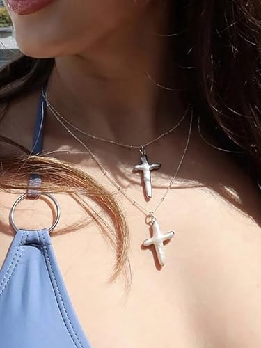 Pearl Cross Necklace for Women 14K Gold Plated Pearl Choker Necklace Faith Necklace Simple Gold Pearl Necklace Gold Dainty Necklace Trendy Jewelry Gifts3