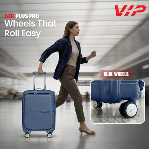 Image of VIP AER Plus Pro Cabin Trolley Bag 56cm | Small | Hard Luggage | Smooth 8-Wheel Suitcase with Laptop Compartment | Flushed TSA Lock - Business Travel Luggage | 3 Years International Warranty (Blue)