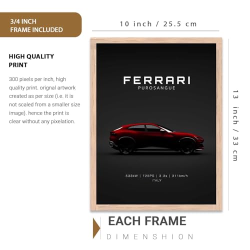 Image of walllane Big Ferrari Cars Framed Posters Gift Items for Boys Room Wall Decoration Bedroom Living Room Office Studio Decor | Car Poster Frame for Wall Decor Set Of 3 Size (10x13 inch)