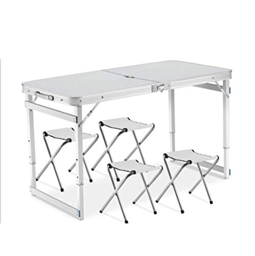 ERSD Portable Folding Table and 4 Chairs Set-Adjustable Height Aluminum Deformation Table with Umbrella Hole for Indoor and Outdoor Use Multifunctional Outdoor Folding Chair