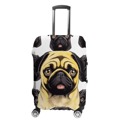 Black Yellow Pug Printed Luggage Cover Protector, Fits 18-32 Inch Luggage