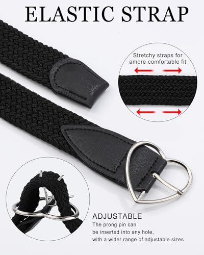 AWAYTR Girls Stretchy Braided Belt - Heart Buckle Golf Softball Belts for Girls Aged 3-18 Years3
