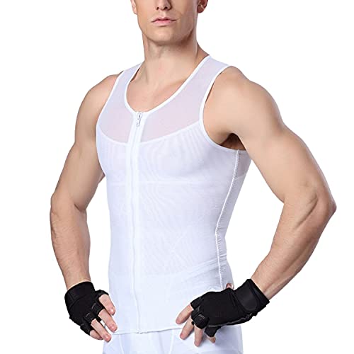 Lardrok Men Body Slimming Vest Seamless Compression Shirts Slim Men Body Shaper With Zipper Tight Tank Top Control Tummy Hide Gynecomastia #TOP1