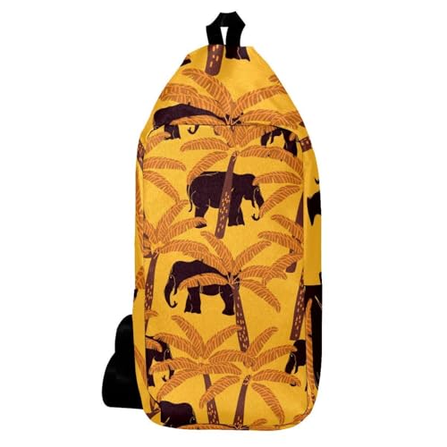 Sac à dos à bandoulière éléphant et palmier pour homme et femme, sac de poitrine multicolore 36cm