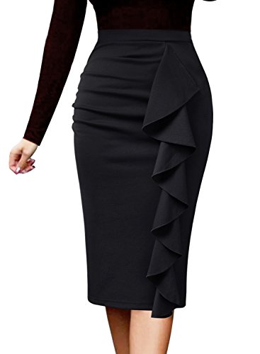 VFSHOW Women Elegant Ruched Ruffle Slit Work Business Party Pencil Skirt2