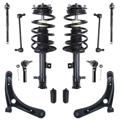 Detroit Axle - 12pc Front End Suspension Kit for 07-12 Dodge Caliber, Struts & Coil Spring Lower Control Arms w/Ball Joint Tie Rods Sway Bars Boots 2007 2008 2009 2010 2011 2012 Replacement