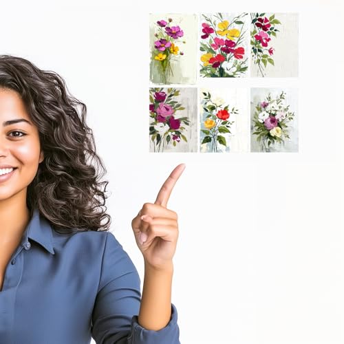 Image of SiddArtify Floral Wall Art Prints Set - Textured Flower Poster for Living Room Bedroom Office Decor - Set of 2-4x6 Inch - Board (Pack of 6) - Sticker (Pack of 6)