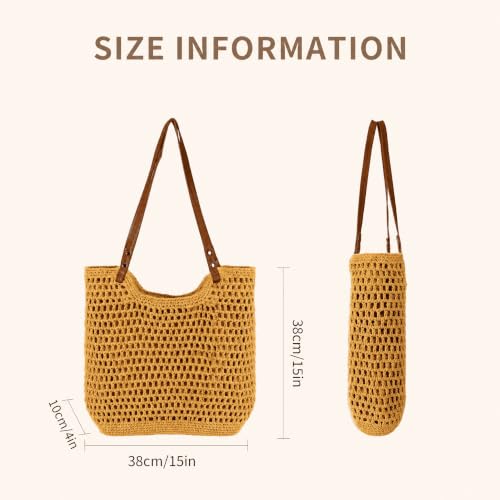 Image of Crochet Beach Bag for Women, Woven Beach Tote with Zipper Closure, Large Boho Summer Bag for Vacation & Pool