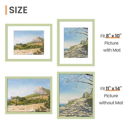 Image of upsimples 11x14 Picture Frame, Display Pictures 8x10 with Mat or 11 x 14 Without, Wall Hanging Photo Frames, Green, 1 Pack