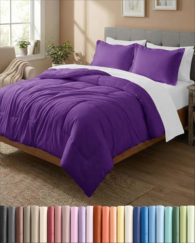 Full Comforter Set - Purple Bedding for All Seasons - Soft 3 Piece Bed Set