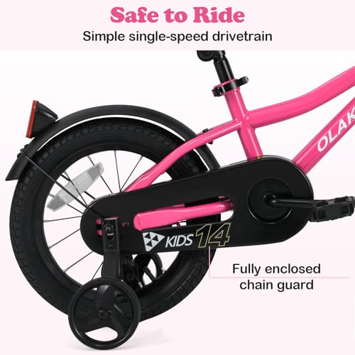 Image of Olakids Kids Bike, 12 14 16 18 Inch Toddlers Bike with Training Wheels Safety Bell Adjustable Seat and Handlebar, Handbrake and Coaster Brake, Children's Bicycle for Boys Girls