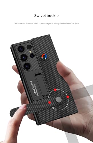 Image of Midkart Leather Flip Cover Compatible with Samsung Galaxy S23 Ultra with Card Holder Built-in Kickstand Magnetic Belt Lock Inner Hard PC with Full Body and Camera Protection, Fiber Black