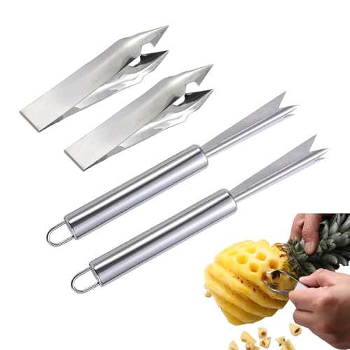 Image of 4Pcs Pineapple Eye Remover, Pineapple Cutter Tool for Home Kitchens and Outdoor Activities, Multifunctional Fruit Slicer Corer for Peel Peeler Pinapple Cut Kitchen Tools and Accessories
