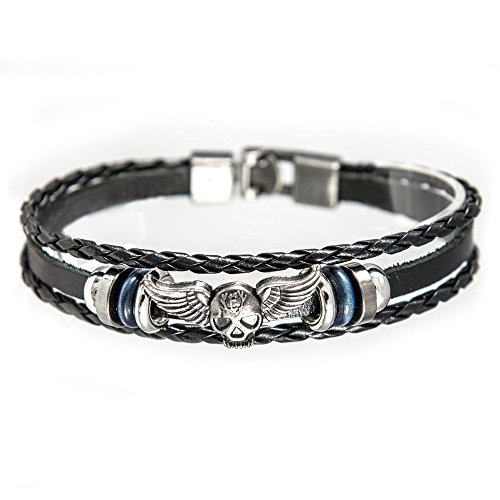 Preisvergleich Produktbild Frei.Wild -"Skull" Lederarmband, Farbe: Schwarz / blau