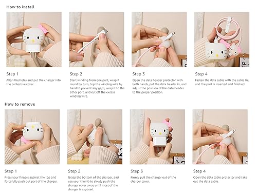 Image of Cable Protector with 3D Cute Pattern for iPhone Charger only18W & 20W | Data Line Wire Saver Charger Protective Cable Full Protection Set of-1 (Brown&White Star-Bucks)