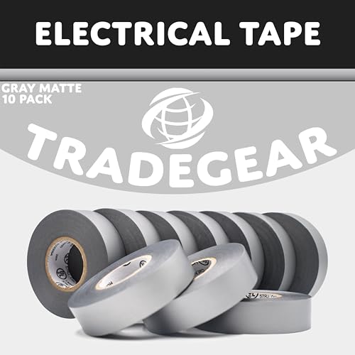 Image of TradeGear Gray 10 Pack - UL Listed Colored Electrical Tape, 60 ft x 3 /4 in, 600V, Flame Retardant, Waterproof, Rubber Adhesive - Phase Marking, Wire ID, Automotive