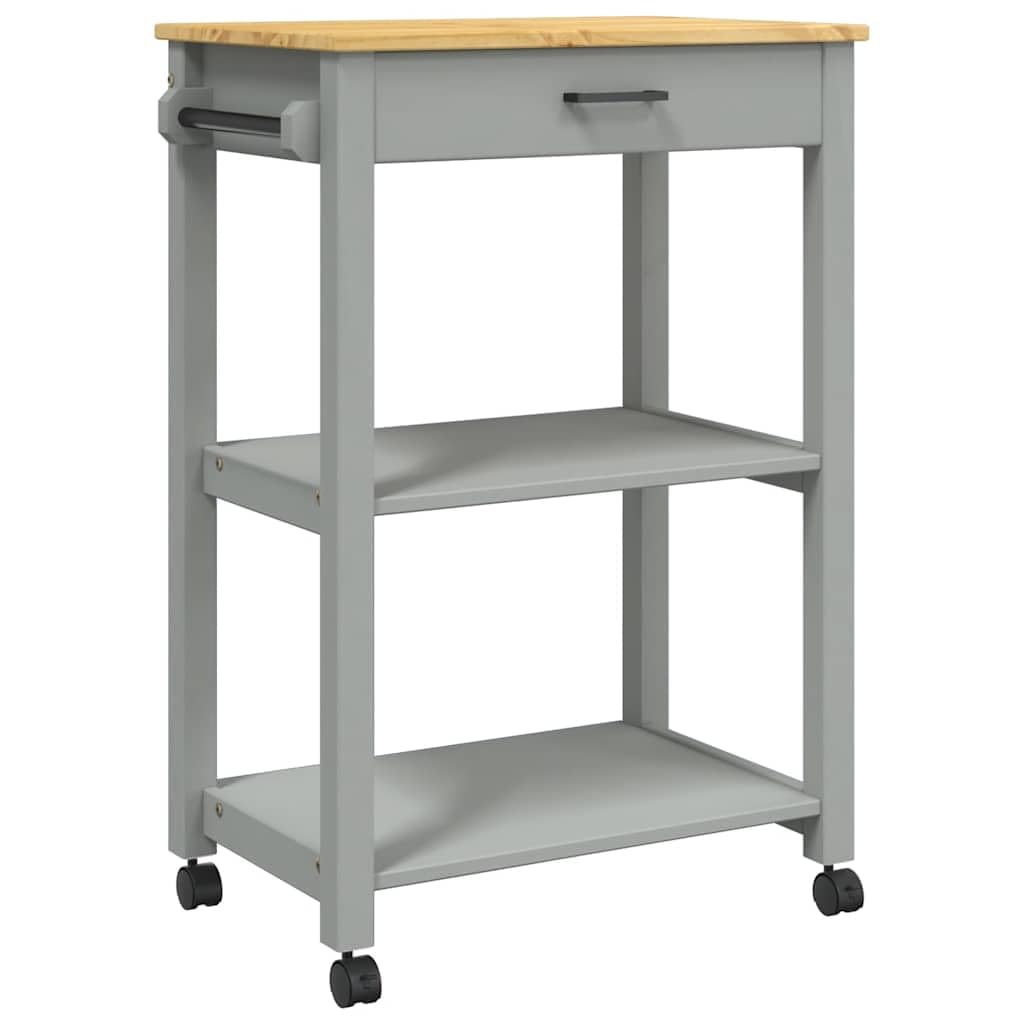 vidaXL Carrito de Cocina, Organizador de Comida Verduras Té, Carro de Servicio, Almacenamiento para Baño Salón Estudio, Madera Maciza de Pino