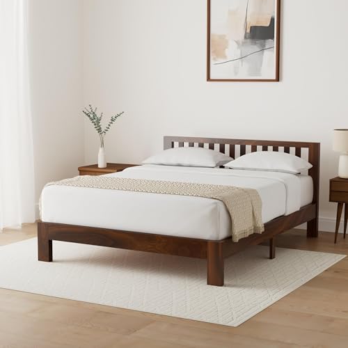 Petra Solid Sheesham Wood Queen Bed (Teak Finish)